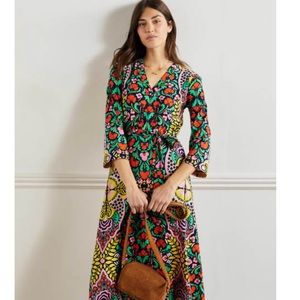 Boden Jersey Kaftan MIDI Dress size 8r, navy passion bloom color.